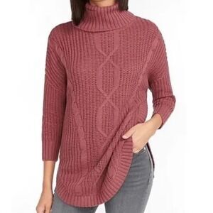 Express Women's L Cable Knit Turtleneck Sweater Top Casual Warm Cottagecore